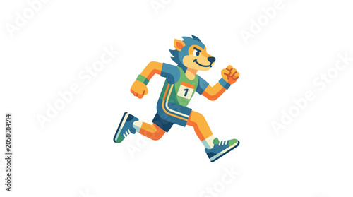 Cartoon wolf athlete character running.