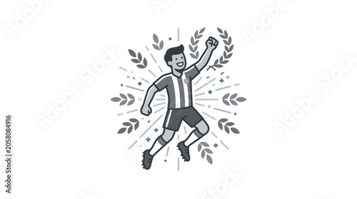 Celebrating athlete jumping with laurel wreaths illustration.