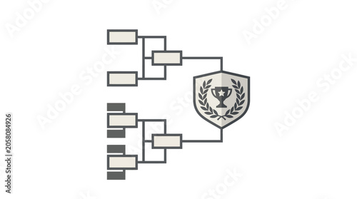 Championship bracket with trophy shield emblem.