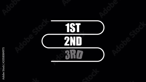 A ranked first second third list on black with outlined bars, useful for result screens, ordered choices, and animated ranking, 1st 2nd 3rd.
