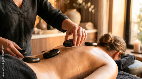 Relaxing Hot Stone Massage Calm Spa Setting