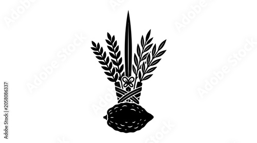 Canvastavla A black and white graphic illustration of a stylized sheaf of wheat and a central blade