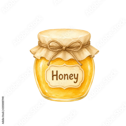 Cute Honey Bee Watercolor Clipart Set with Beehive, Honey Jar, Honeycomb, Flowers and Rainbow