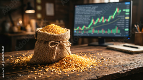 Golden Grains and Market Charts Cozy Workspace