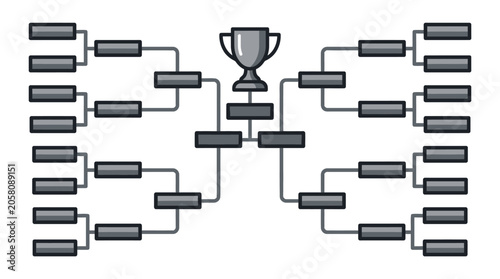 Competitive sports bracket with championship silver trophy cup.