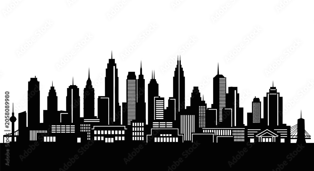 Fototapeta premium Silhouette of a modern city skyline at night.
