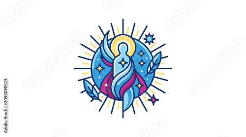 Slika na platnu Stylized Angel Icon with Halo and Wings, Divine Symbol