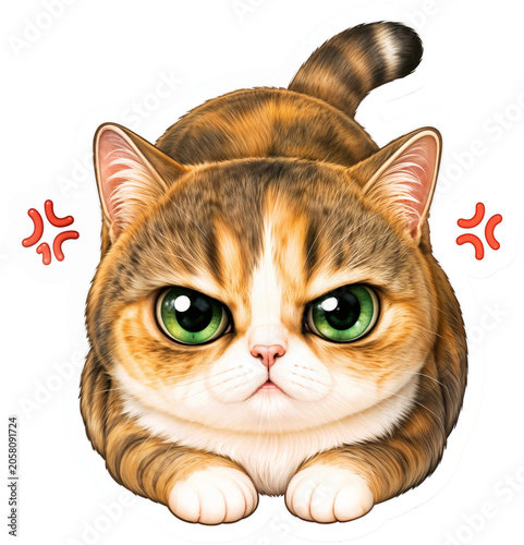 Grumpy Round Tabby Cat Sticker PNG