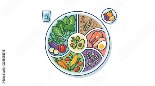 Bild auf Leinwand Balanced diet plate with food groups