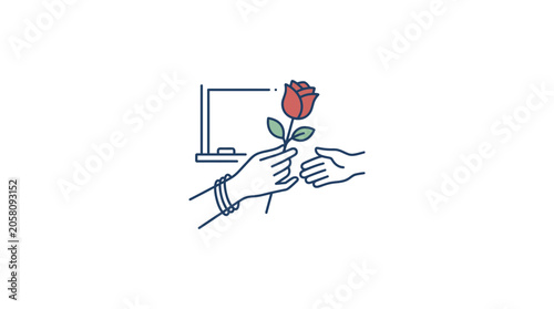 Billede på lærred A hand offering a red rose to another person in a gesture of kindness