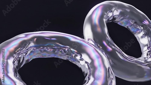 Iridescent fluid glass shapes on a dark background