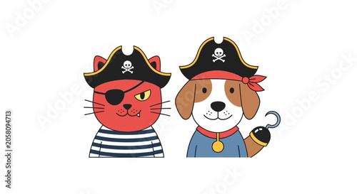 Vászonkép Pirate cat and dog cartoon characters.