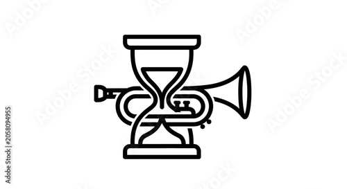 Surreal line art of an hourglass merging with a trumpet.