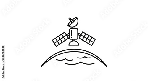 Telecom satellite with dish antenna orbiting Earth planet.