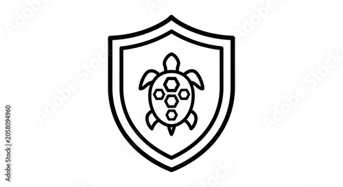 Turtle silhouette on a heraldic shield icon.
