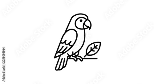 Simple line art drawing of a tropical parrot.