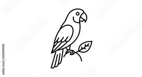 Simple line art of a parrot sitting on a branch.