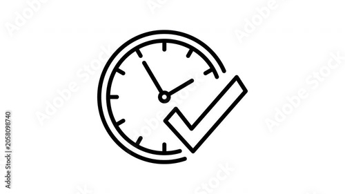 Clock with checkmark line art animation for efficient time management and business deadline completion