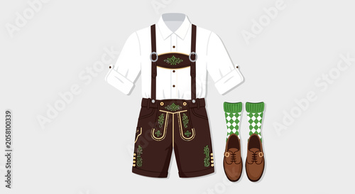 Canvastavla Bavarian Lederhosen Outfit with Shirt and Traditional Socks