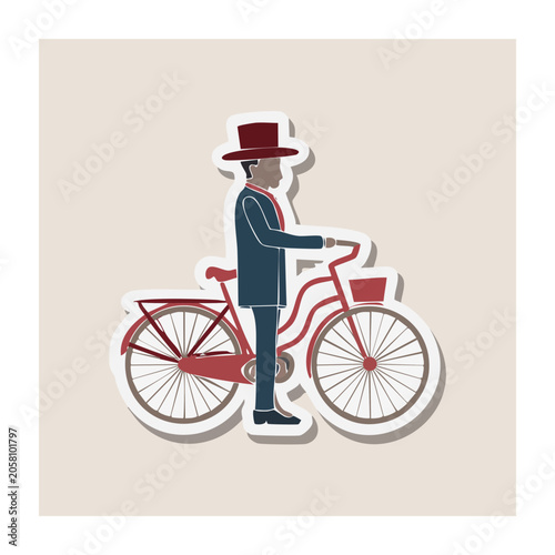 Vintage man riding a bicycle in flat design style