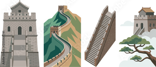 Принти на полотні Great Wall of China landmark collection featuring watchtowers mountain fortifica