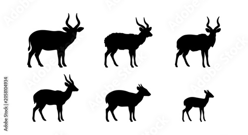 Bild auf Leinwand Antelope silhouette icon set, white background, vector Illustration
