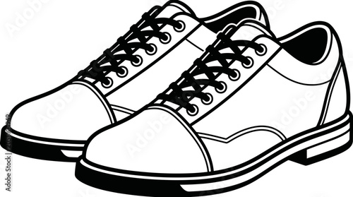 Cuadro en lienzo A pair of classic black and white line art illustrations of oxford style shoes
