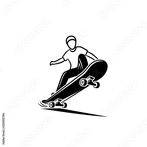 Skateboarder performing a dynamic trick in action pose.