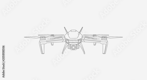 Technical line drawing of a quadcopter drone for aerial photography and surveillance