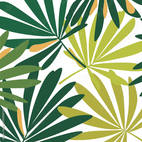 Tropical Palm Leaf Pattern in Vibrant Green Shades.