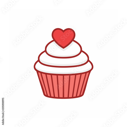 Red cupcake with heart topping illustration
