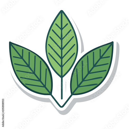 Three Green Leaves Icon on Transparent Background