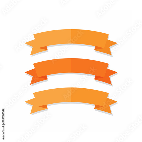 Three orange curved ribbon banners on transparent background