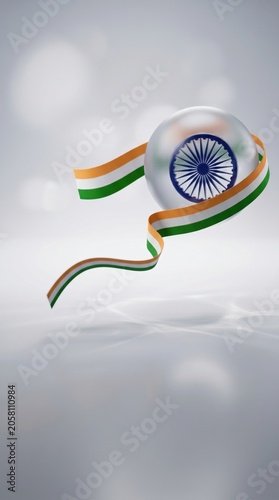 India Independence Day celebration sphere with national flag ribbon and Ashoka Chakra symbol
