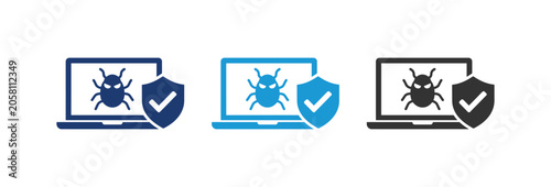 Foto A set of three laptop icons representing computer security antivirus protection