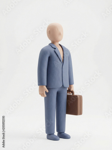 Minimalist Clay Sculpture of a Businessman in a Blue Suit Holding a Briefcase, Representing Professional Ambition and Corporate Identity on a Clean Background