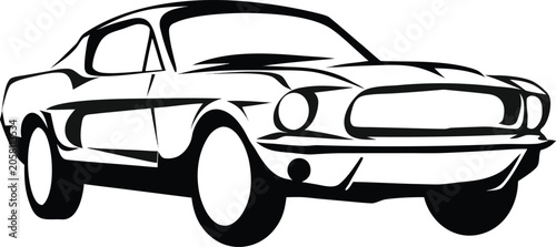 Vintage, classic car, black and white, vector illustration, automotive design, 60s, 70s style