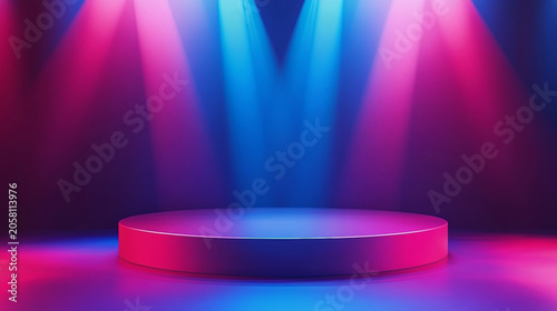 Circular exhibition stand in neon light