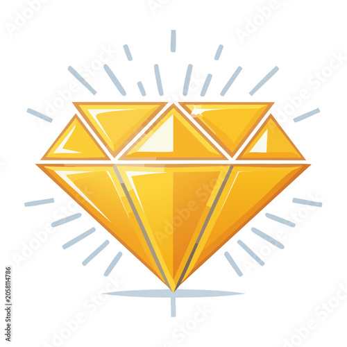 Yellow diamond gemstone with sparkle rays illustration