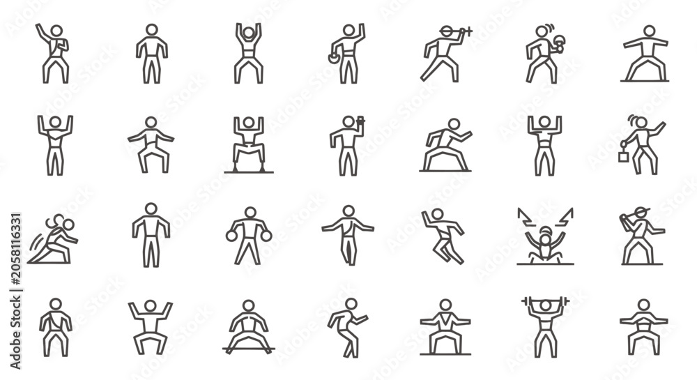 Fototapeta premium Diverse collection of stick figure people in multiple athletic and everyday poses.