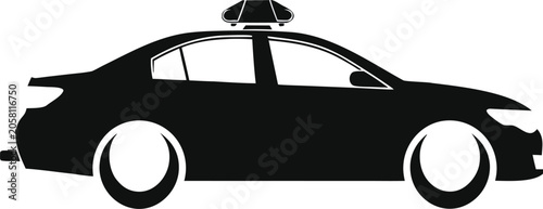 Schilderij op canvas Police car silhouette, law enforcement vehicle, black icon, taxi cab, emergency