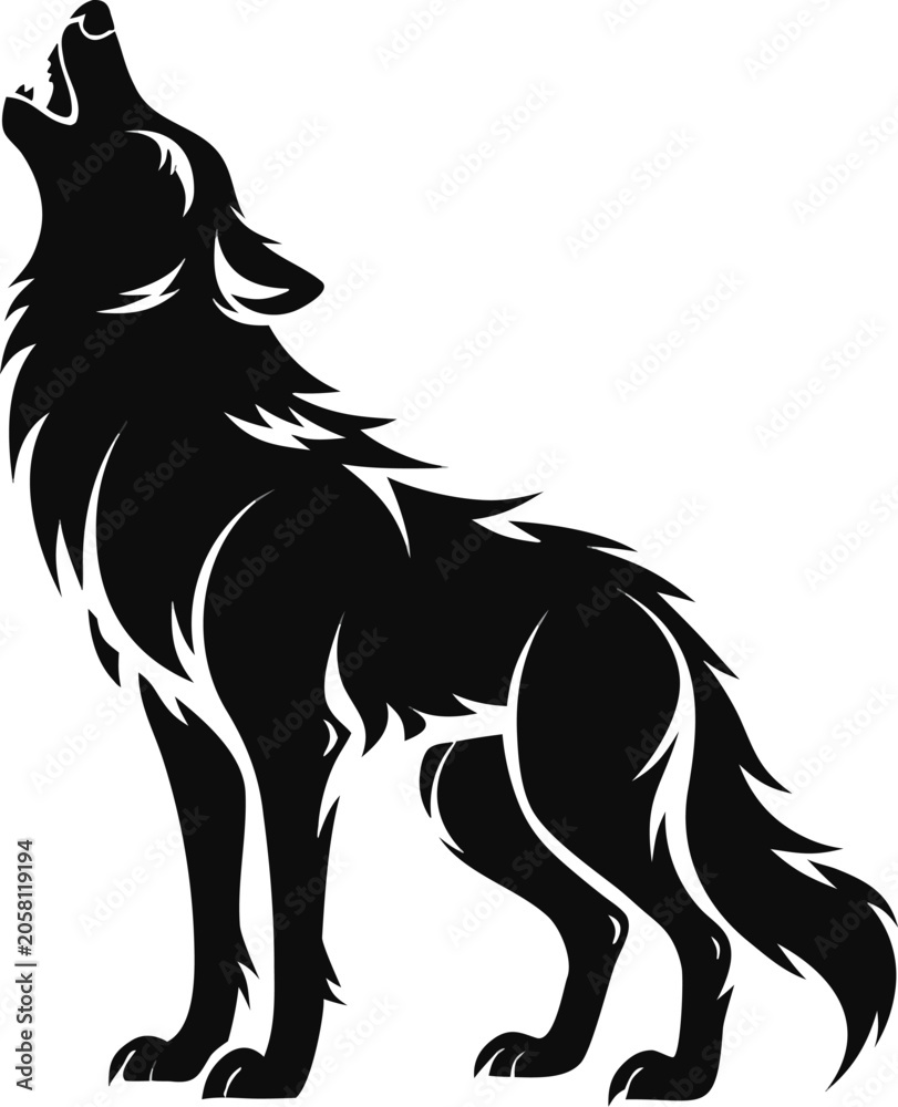 Obraz premium Howling Wolf, Black Silhouette, Animal Icon, Wildlife Graphic
