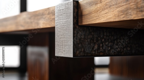 designer furniture with wood and metal textures generative ai
