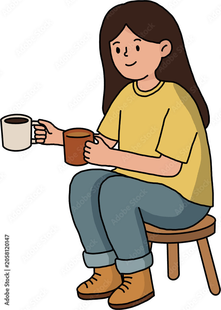 Fototapeta premium Woman sitting with a mug at night camping