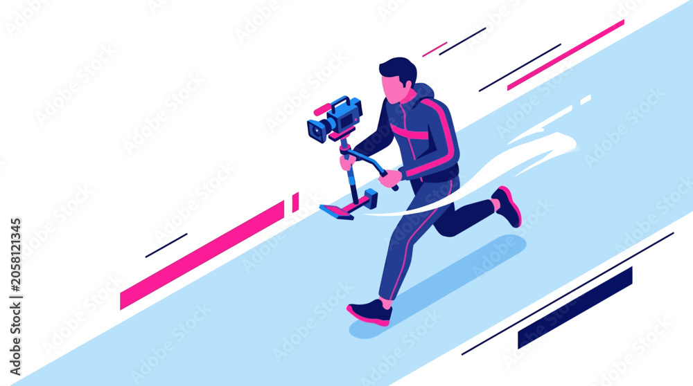 Fototapeta premium man running with camera motion graphic illustration design