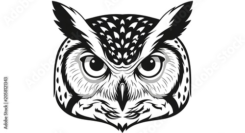 Intricate black and white owl illustration design.
