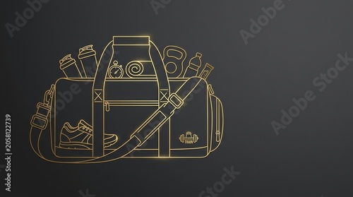 Stylish Gym Bag with Fitness Accessories and Training Gear Outline