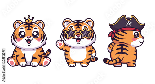 Cute Cartoon Tiger Characters in Costumes.