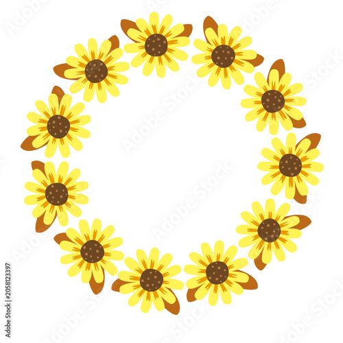 Round Sunflower Wreath Frame with Yellow Flowers