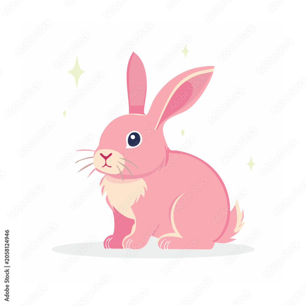 Fototapeta premium Cute Pink Cartoon Rabbit Illustration